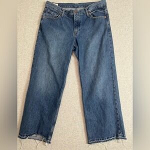 Gap Low Rise Stride Wide Leg Jean 32/14 Short Released Raw Hem Y2K Baggy Grunge
